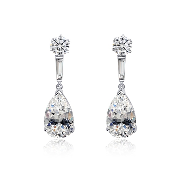 CARAT* LONDON Kendall White Gold Plate Round and CZ Pear Drop Earrings