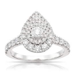 Platinum 1ct Diamond Pear Shaped Double Halo Ring