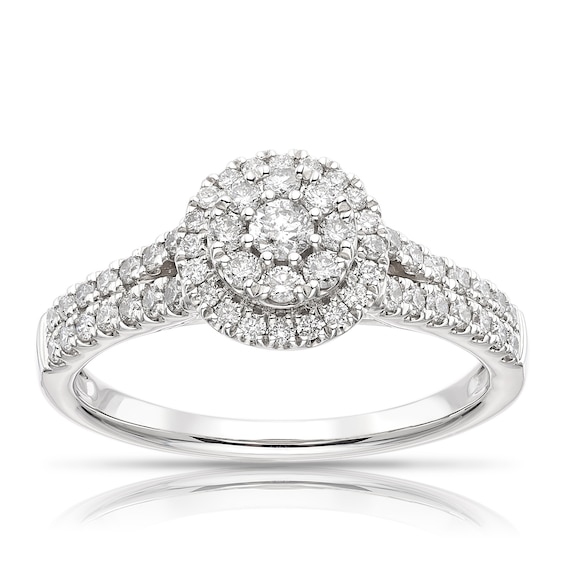 Engagement Ring Platinum Round Cut Double Halo 0.50ct Diamond Ring