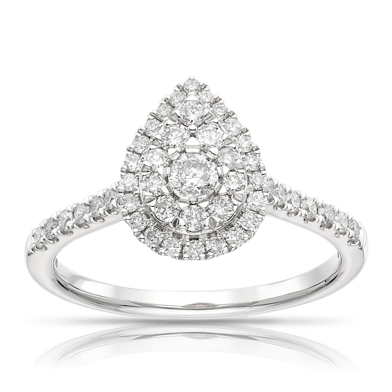 Platinum 0.50ct Diamond Pear Shaped Round cut Halo Ring