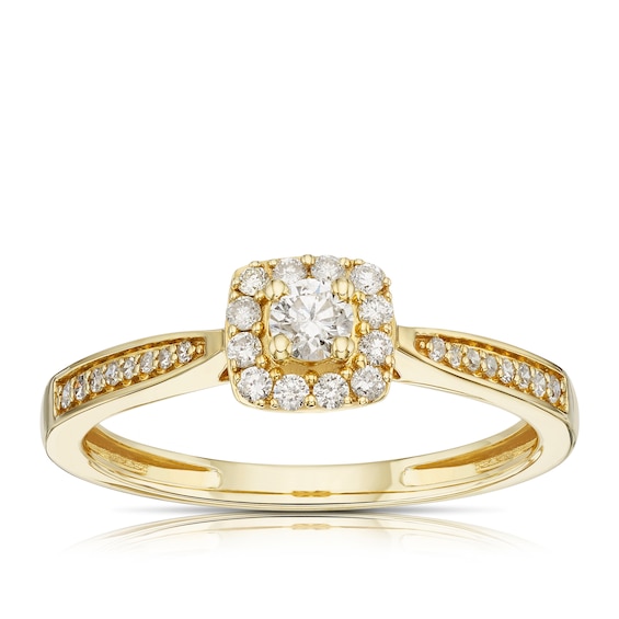 Engagement Ring 9ct Yellow Gold Cushion Shaped Halo 0.25ct Diamond Ring