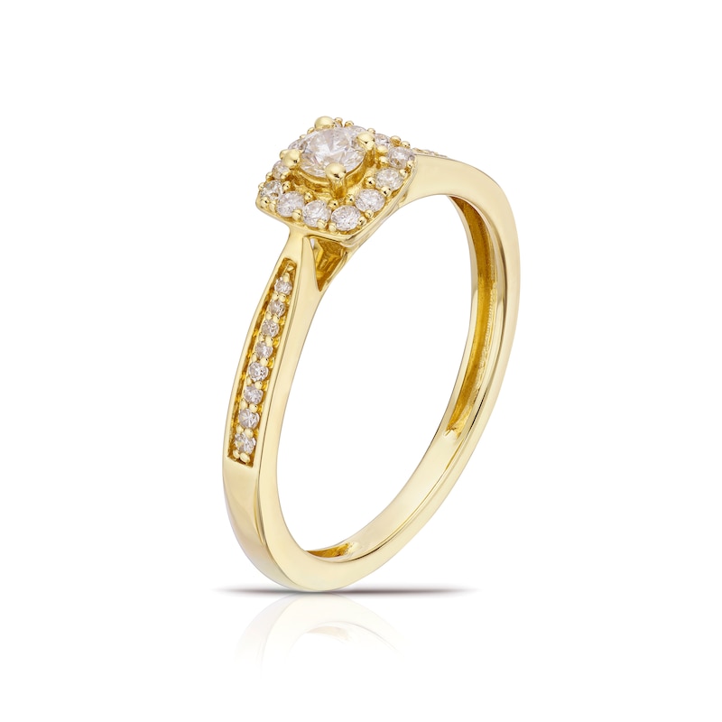 9ct Yellow Gold 0.25ct Total Diamond Cushion Shaped Halo Ring