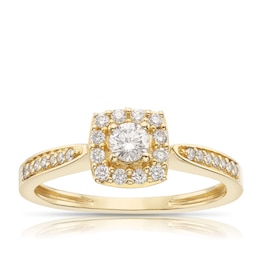 9ct Yellow Gold 0.33ct Total Diamond Round Cut Cushion Shaped Halo Ring