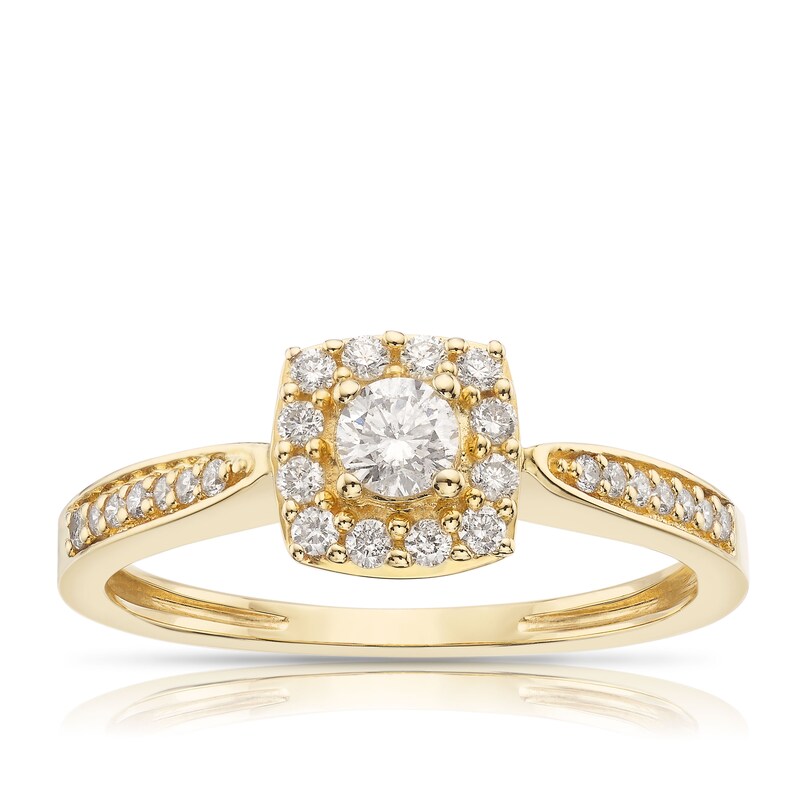 Main Image 1 of 9ct Yellow Gold 0.33ct Total Diamond Round Cut Cushion Shaped Halo Ring