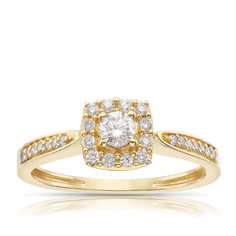 9ct Yellow Gold 0.33ct Total Diamond Round Cut Cushion Shaped Halo Ring