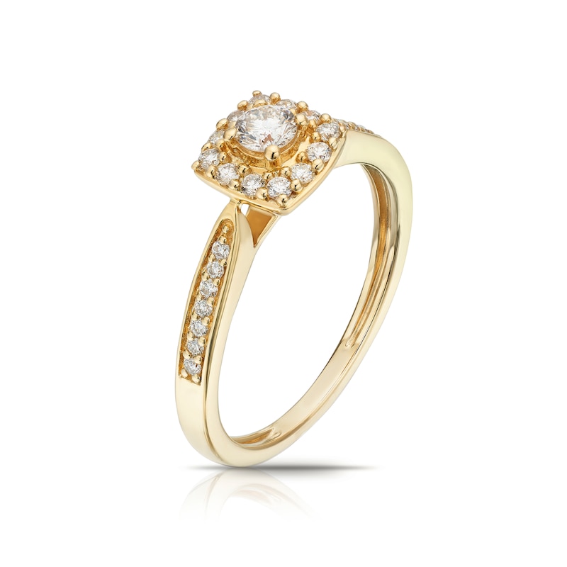 9ct Yellow Gold 0.33ct Total Diamond Round Cut Cushion Shaped Halo Ring