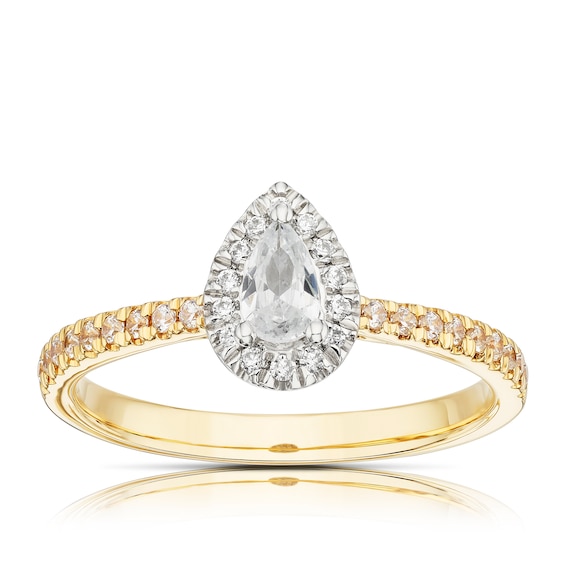 Engagement Ring 18ct Yellow Gold and Platinum Pear Cut Halo 0.50ct Diamond Ring