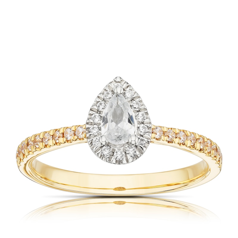 18ct Yellow Gold & Platinum 0.50ct Total Diamond Pear Cut Halo Ring