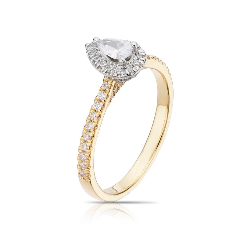 18ct Yellow Gold & Platinum 0.50ct Total Diamond Pear Cut Halo Ring