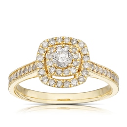 9ct Yellow Gold 0.50ct Diamond Round Cut Double Halo Ring