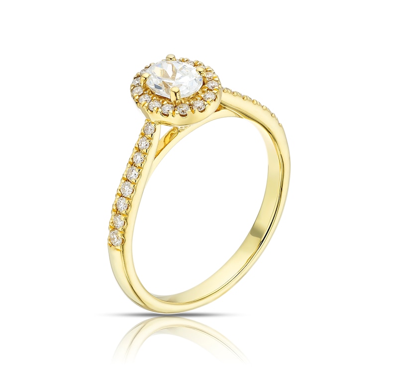 Origin 18ct Yellow Gold 0.50ct Diamond Oval Cut Halo Ring