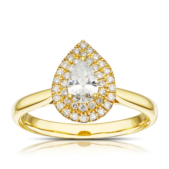 Engagement Ring Origin 18ct Yellow Gold Pear Shaped Halo 0.5