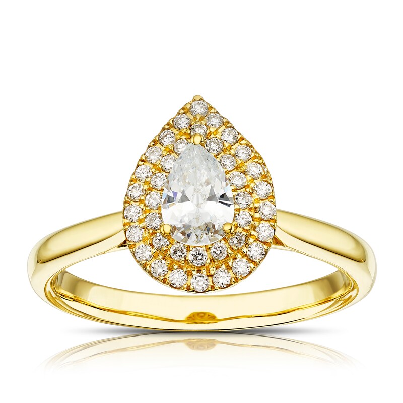 Origin 18ct Yellow Gold 0.50ct Diamond Pear Shaped Halo Ring