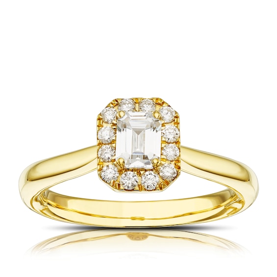Origin 18ct Yellow Gold 0.50ct Diamond Emerald Cut Halo Ring