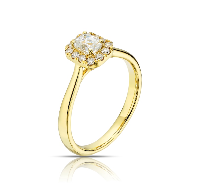 Origin 18ct Yellow Gold 0.50ct Diamond Emerald Cut Halo Ring