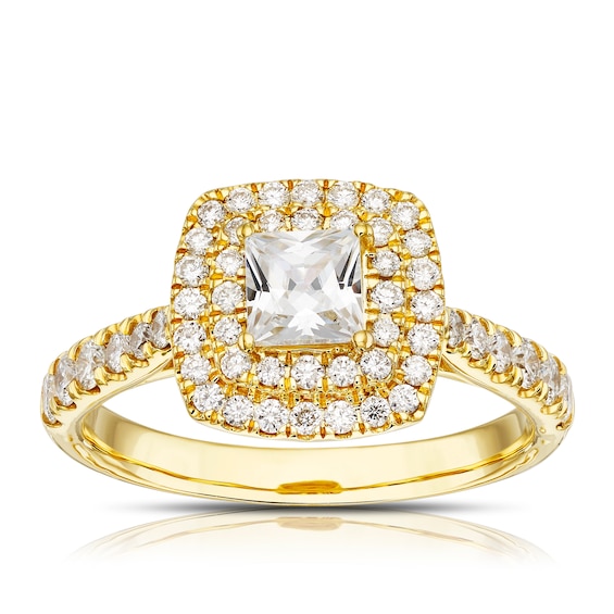 Origin 18ct Yellow Gold 1ct Diamond Princess Cut Halo Ring