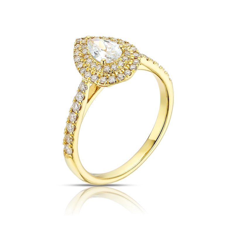 Origin 18ct Yellow Gold 0.75ct Diamond Pear Shaped Halo Ring