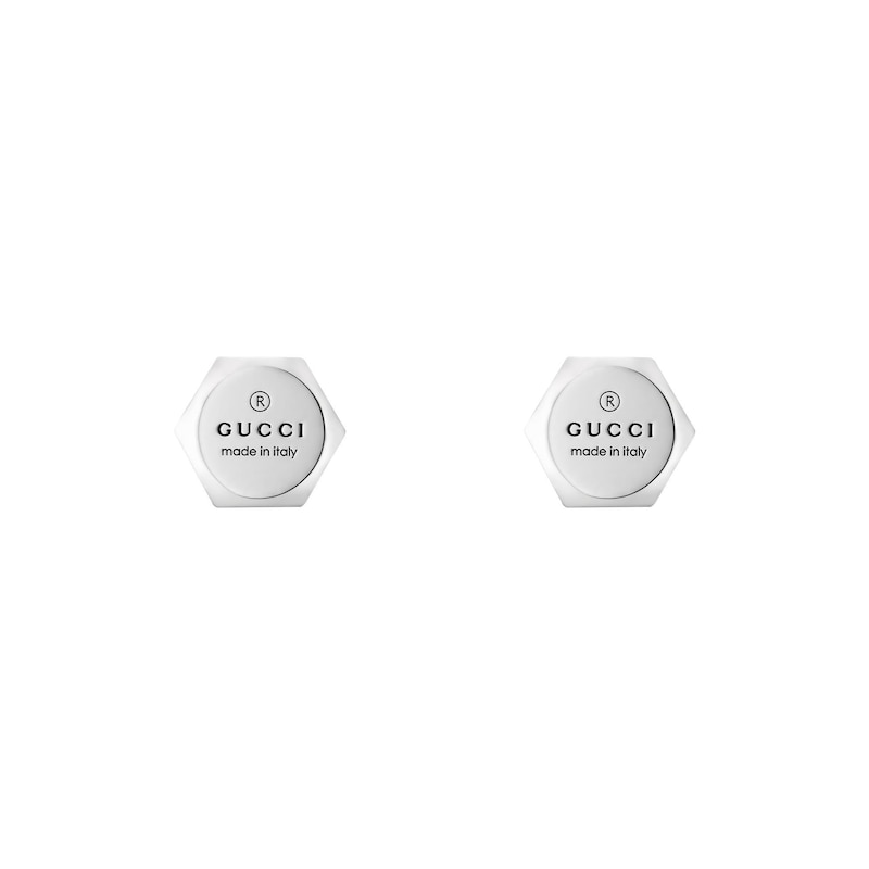 Gucci Trademark Sterling Silver Hexagon Stud Earrings