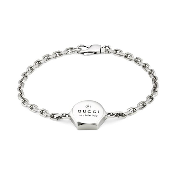 Gucci Trademark Sterling Silver Hexagon Chain Bracelet