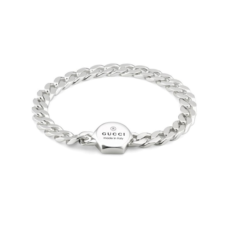 Gucci Trademark Sterling Silver Curb Chain Bracelet