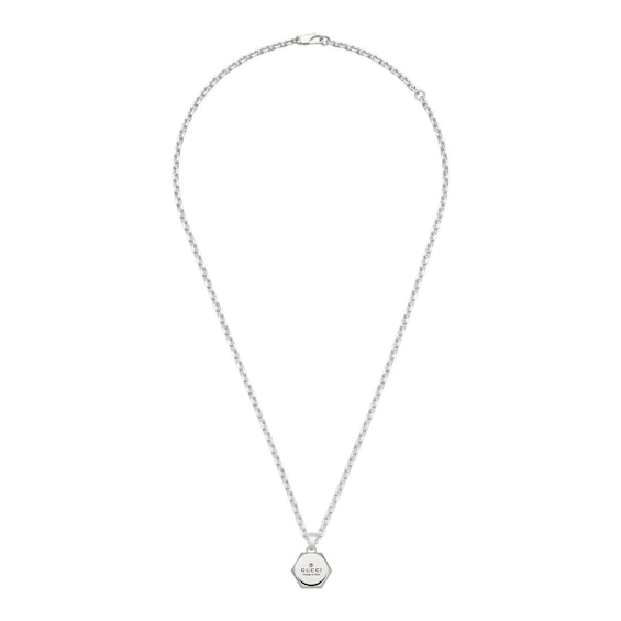 Gucci Trademark Sterling Silver Hexagon Pendant Necklace