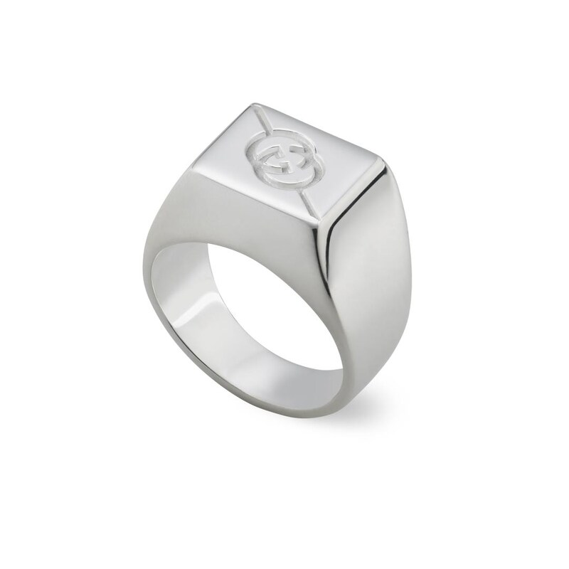 Main Image 1 of Gucci Tag Sterling Silver Engraved Logo & Square Ring (Size N-O)