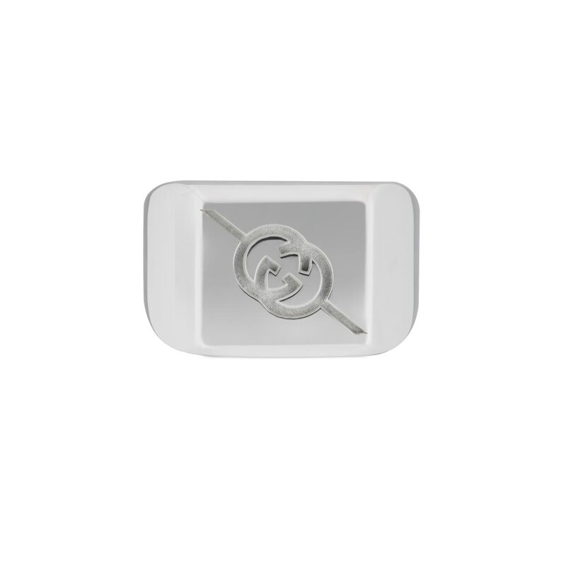 Main Image 2 of Gucci Tag Sterling Silver Engraved Logo & Square Ring (Size N-O)