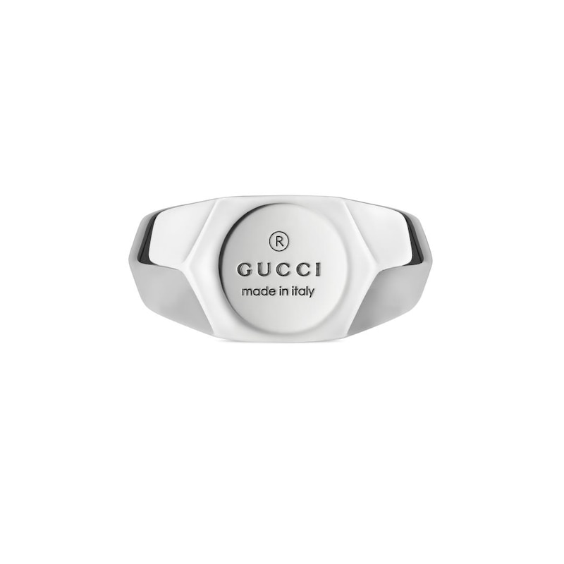 Gucci Trademark Sterling Silver Hexagon Small Signet Ring Size N-O