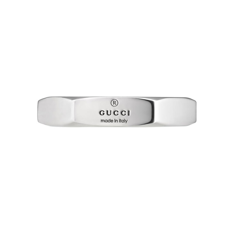 Gucci Trademark Sterling Silver Engraved Logo Hexagon Ring Size M-N