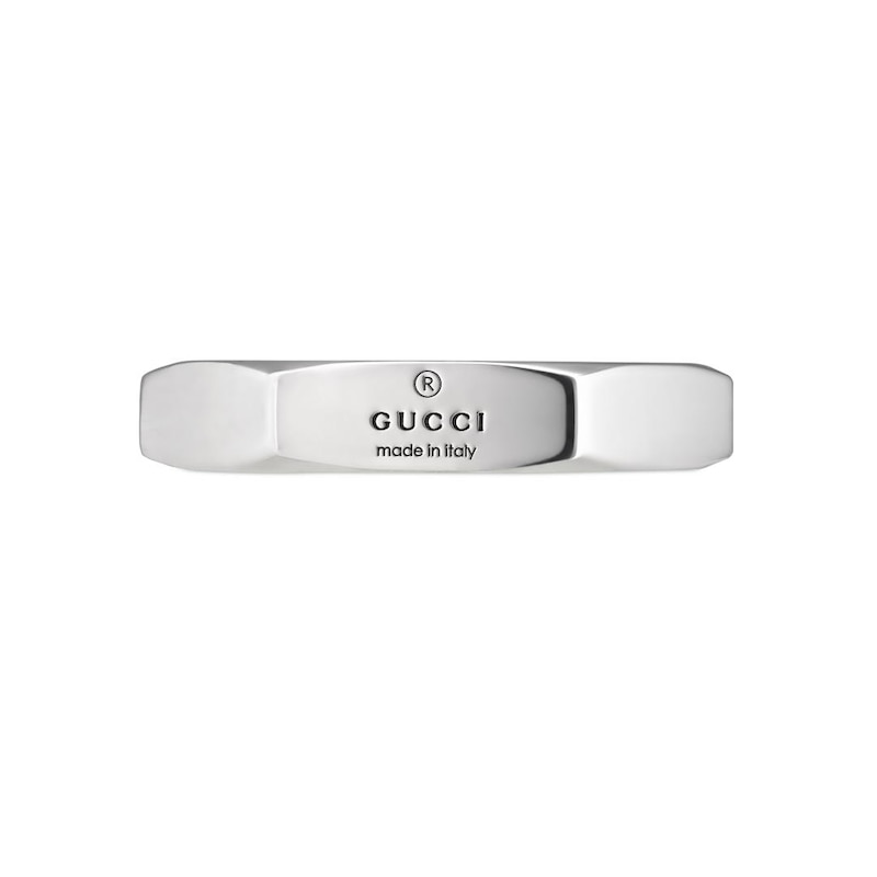 Gucci Trademark Sterling Silver Engraved Logo Hexagon Ring Size N-O