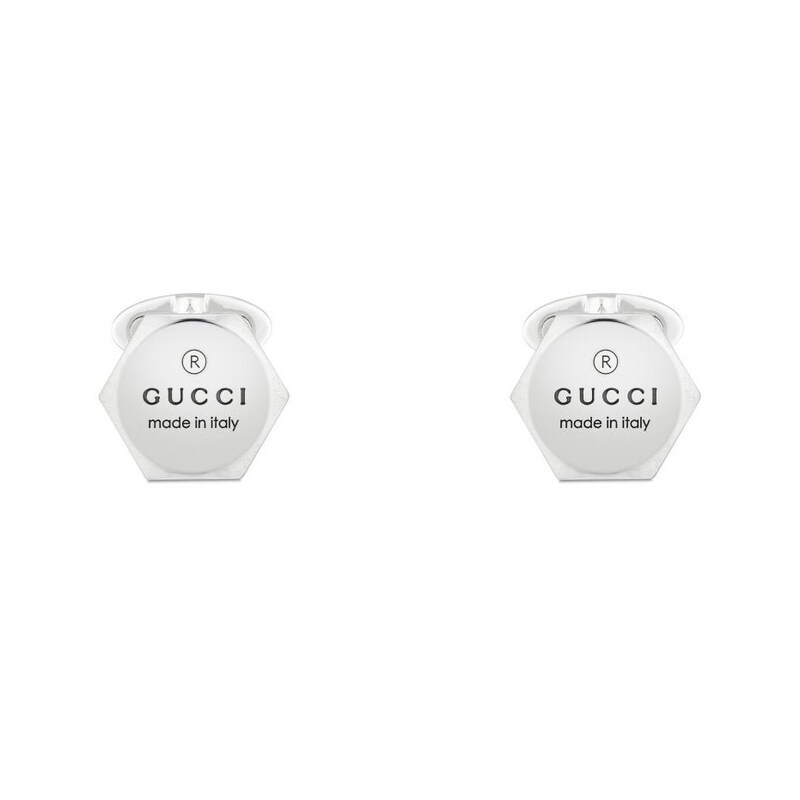 Gucci Trademark Sterling Silver Hexagon Cufflinks