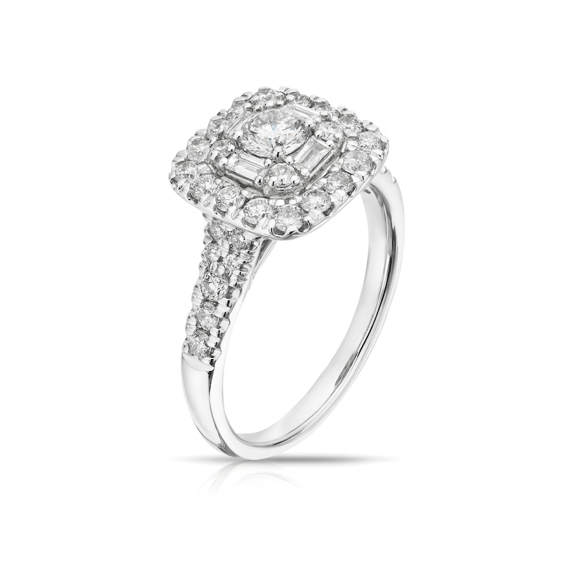 18ct White Gold 1ct Diamond Cushion Shape Halo Ring