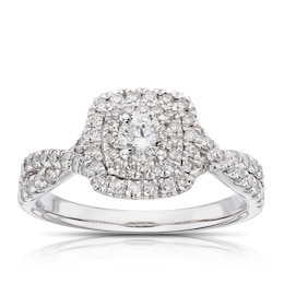18ct White Gold 0.75ct Diamond Cushion Shape Halo Ring