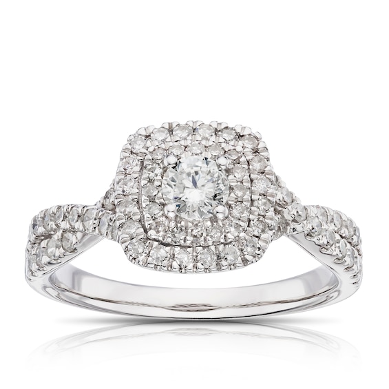 18ct White Gold 0.75ct Diamond Cushion Shape Halo Ring