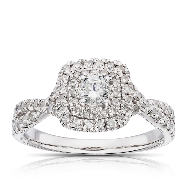 Main Image 1 of 18ct White Gold 0.75ct Diamond Cushion Shape Halo Ring