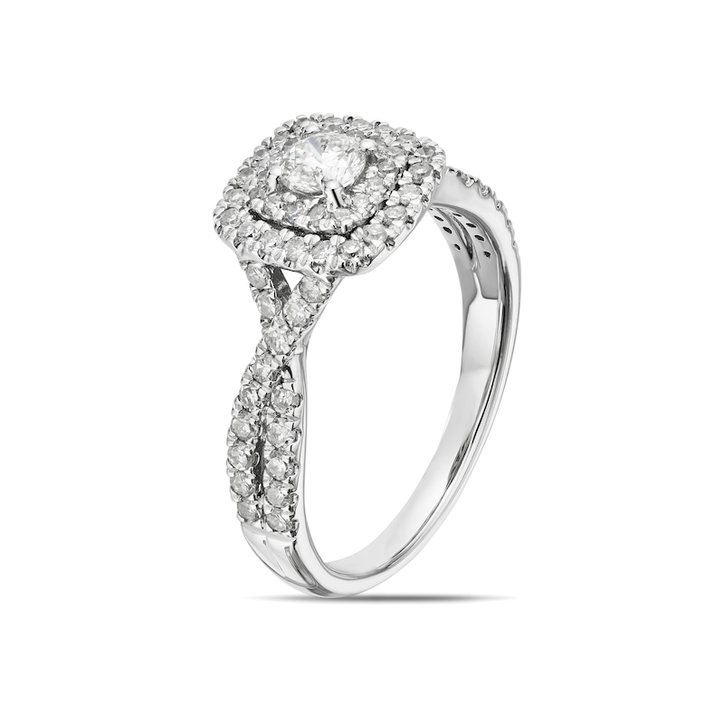 18ct White Gold 0.75ct Diamond Cushion Shape Halo Ring