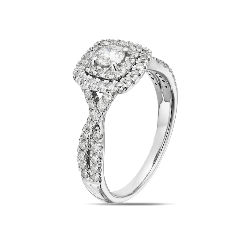 Main Image 2 of 18ct White Gold 0.75ct Diamond Cushion Shape Halo Ring
