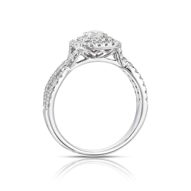 Main Image 3 of 18ct White Gold 0.75ct Diamond Cushion Shape Halo Ring