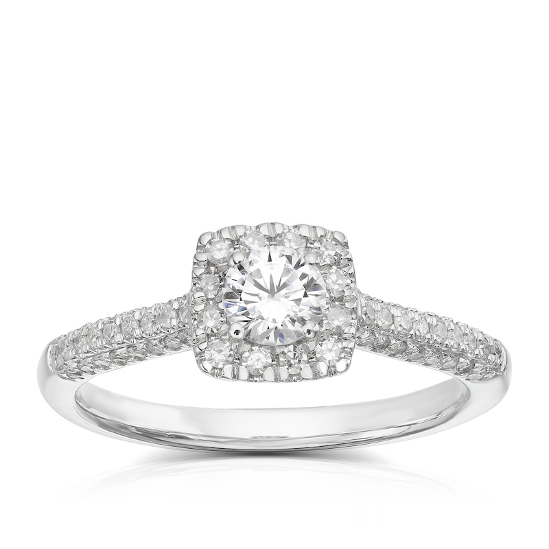 18ct White Gold 0.50ct Diamond Cushion Shape Halo Ring