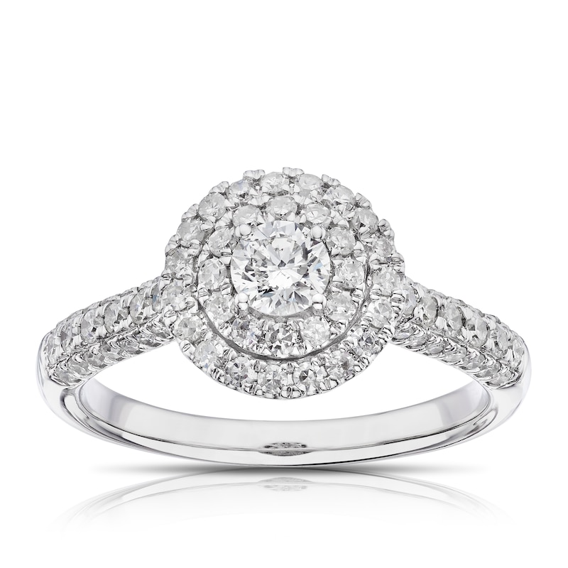 18ct White Gold 0.75ct Diamond Round Cut Double Halo Ring