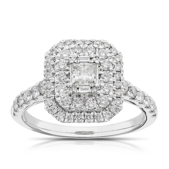 18ct White Gold 1ct Diamond Emerald Shape Double Halo Ring