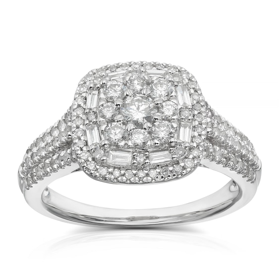 Engagement Ring 9ct White Gold Round Cut Cluster 0.75ct Diam