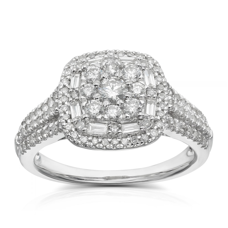 9ct White Gold 0.75ct Diamond Round Cut Cluster Ring