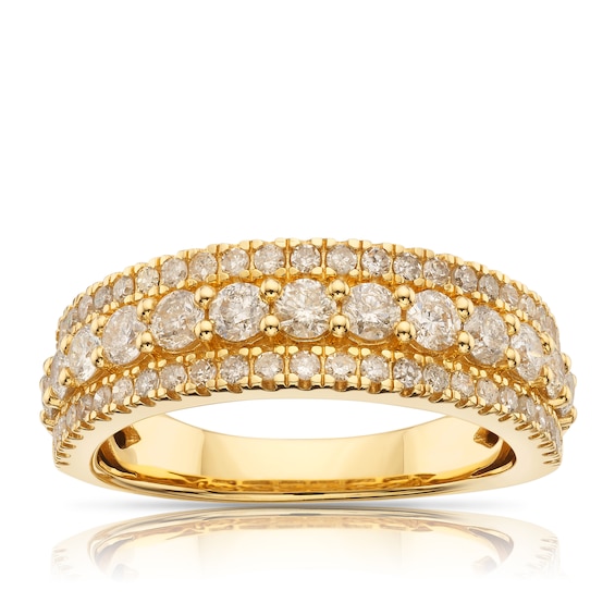 18ct Yellow Gold Triple Row Eternity 1ct Diamond Ring