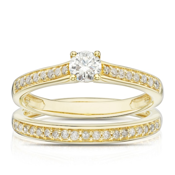 Engagement Ring 9ct Yellow Gold Round Cut Solitaire Bridal Set 0.50ct Diamond Ring