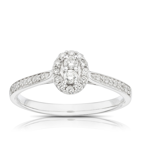 Engagement Ring 9ct White Gold Oval Shape Halo 0.25ct Diamon