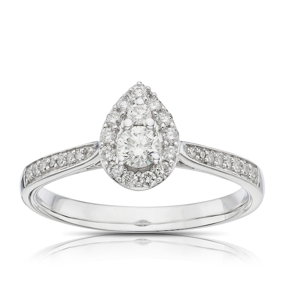 9ct White Gold 0.33ct Diamond Pear Shape Halo Ring