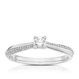 Engagement Ring 9ct White Gold Shoulder Detail Solitaire 0.25ct Diamond Ring