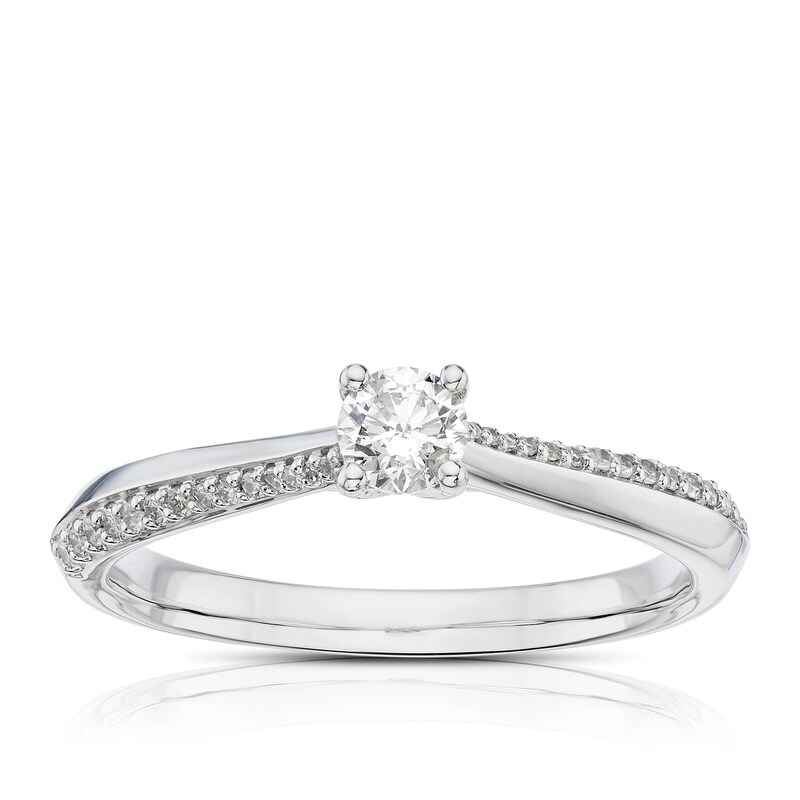 Main Image 1 of 9ct White Gold 0.25ct Diamond Shoulder Detail Solitaire Ring