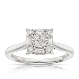 Engagement Ring 14ct White Gold 0.33ct Diamond Princess Shape Cluster Ring